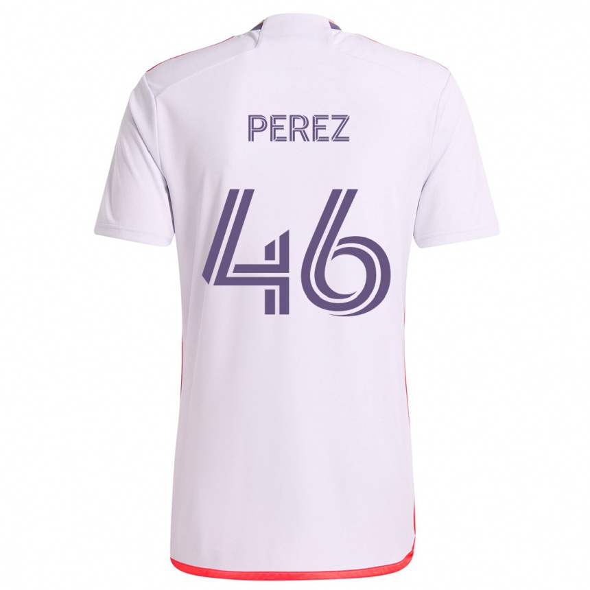 Kids Football Franco Pérez #46 White Red Purple Away Jersey 2024/25 T-Shirt Nz