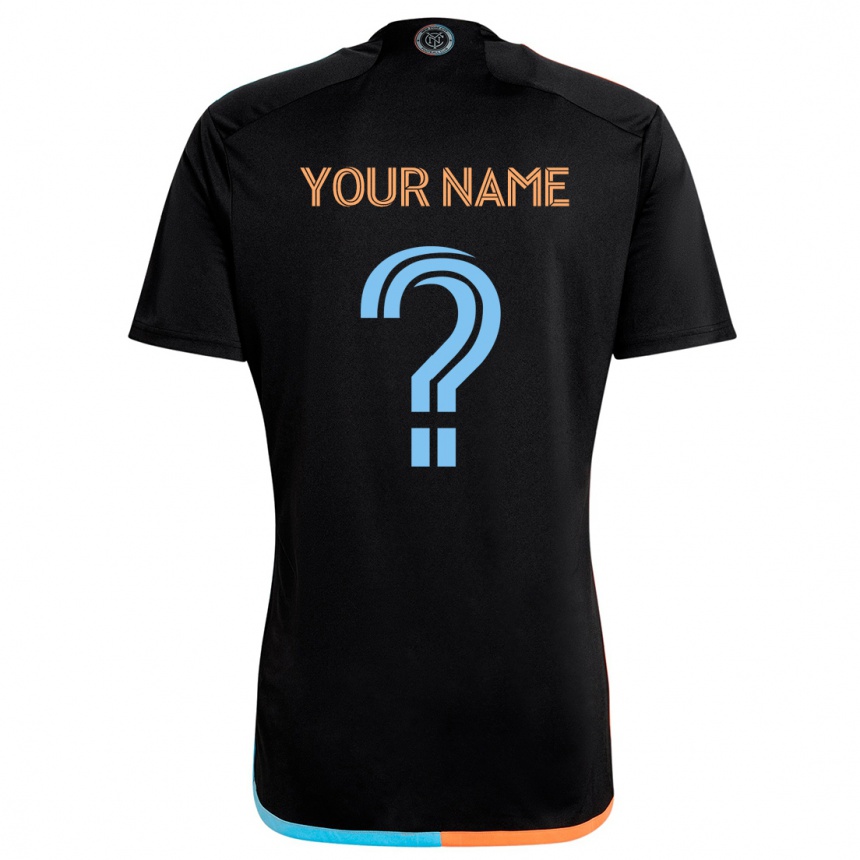 Kids Football Your Name #0 Black Orange Blue Away Jersey 2024/25 T-Shirt Nz