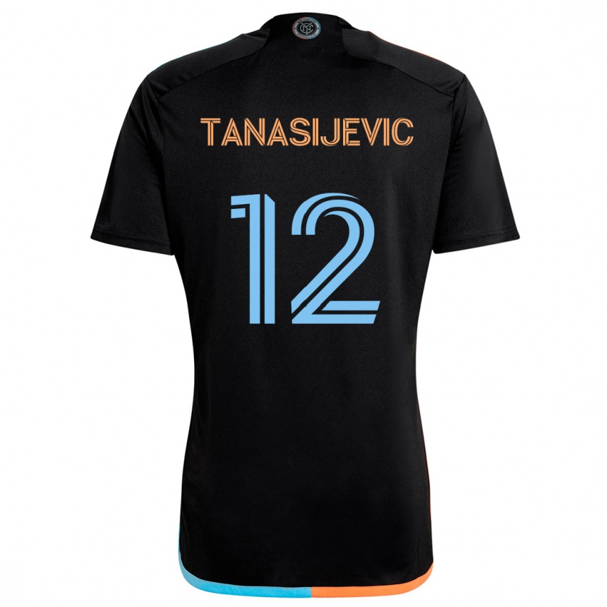 Kids Football Strahinja Tanasijevic #12 Black Orange Blue Away Jersey 2024/25 T-Shirt Nz