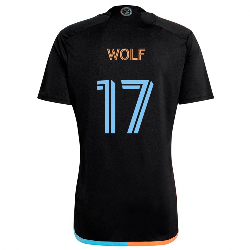 Kids Football Hannes Wolf #17 Black Orange Blue Away Jersey 2024/25 T-Shirt Nz