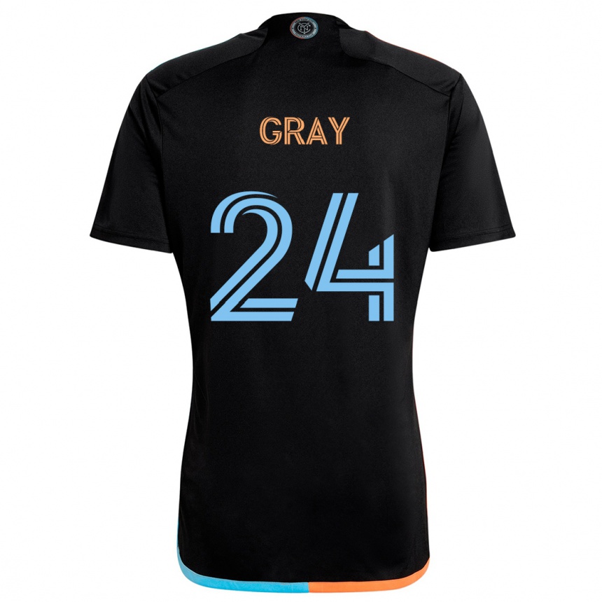 Kids Football Tayvon Gray #24 Black Orange Blue Away Jersey 2024/25 T-Shirt Nz