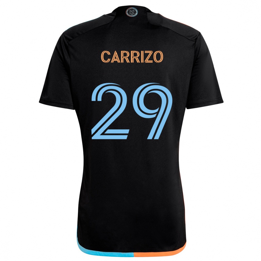 Kids Football Máximo Carrizo #29 Black Orange Blue Away Jersey 2024/25 T-Shirt Nz