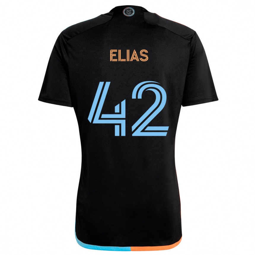 Kids Football Piero Elias #42 Black Orange Blue Away Jersey 2024/25 T-Shirt Nz