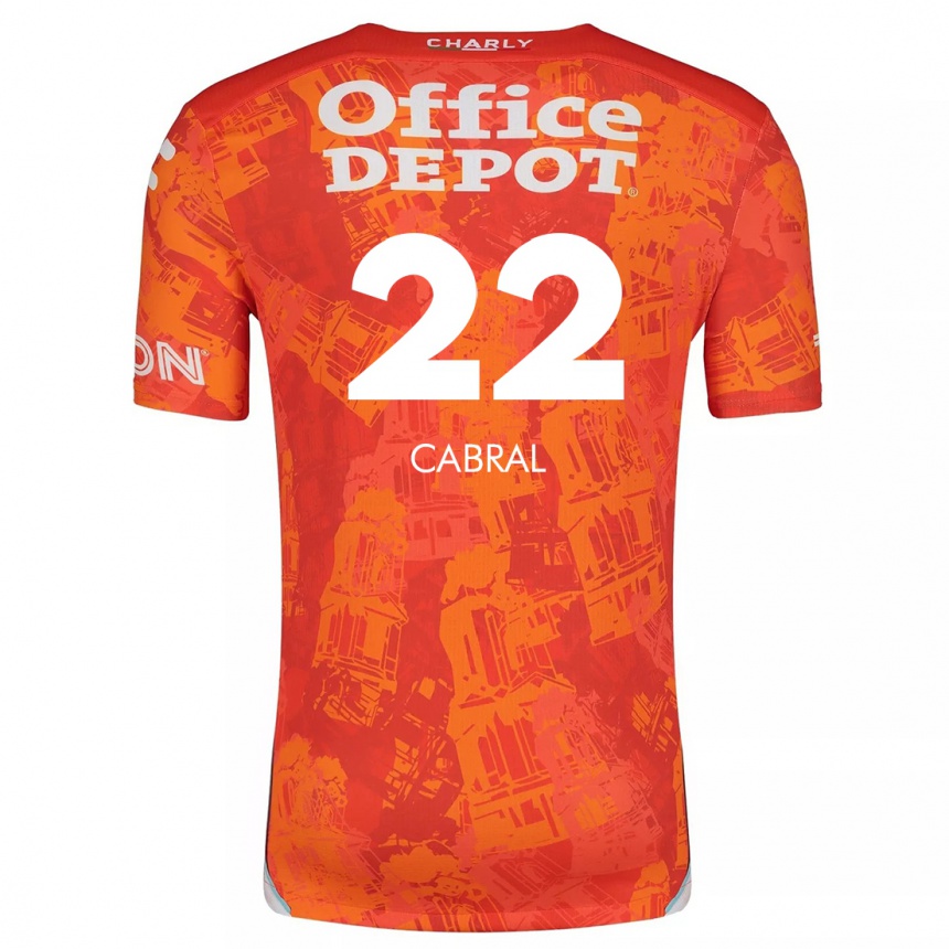 Kids Football Gustavo Cabral #22 Orange White Away Jersey 2024/25 T-Shirt Nz