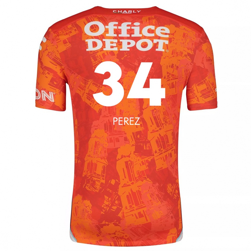 Kids Football Julio Pérez #34 Orange White Away Jersey 2024/25 T-Shirt Nz