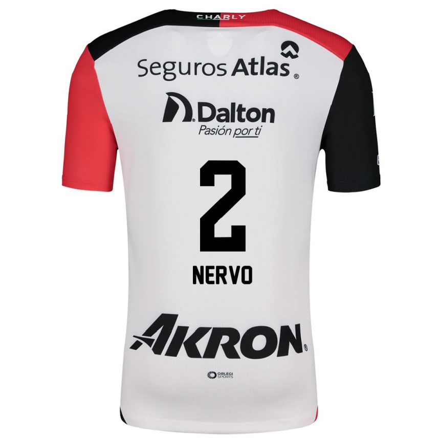 Kids Football Hugo Nervo #2 White Red Black Away Jersey 2024/25 T-Shirt Nz