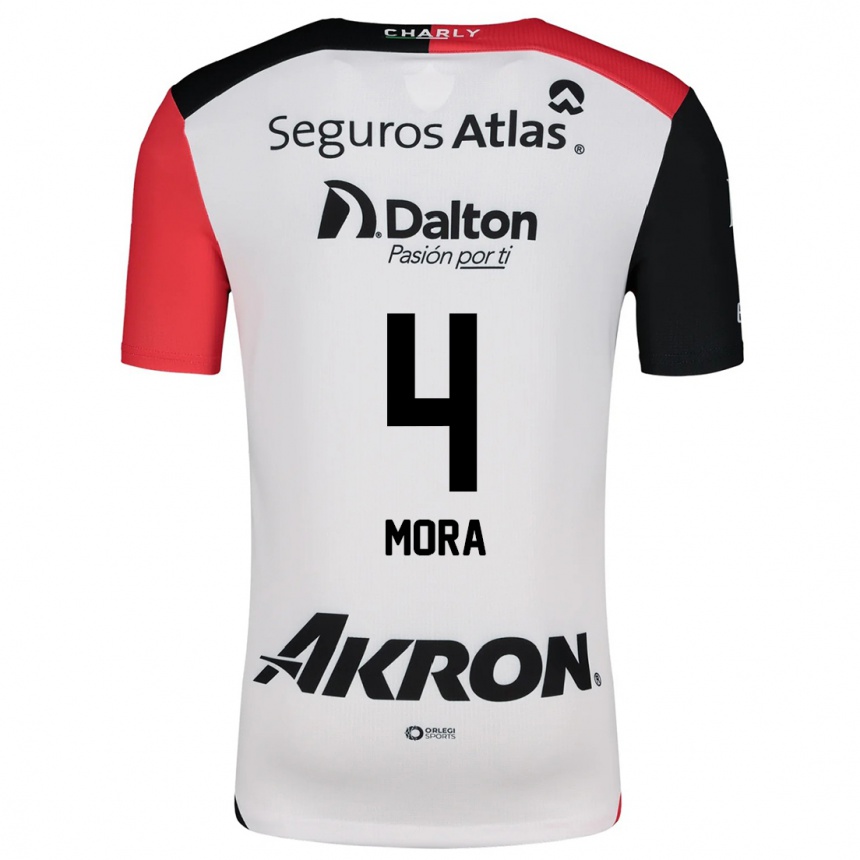 Kids Football Adrián Mora #4 White Red Black Away Jersey 2024/25 T-Shirt Nz