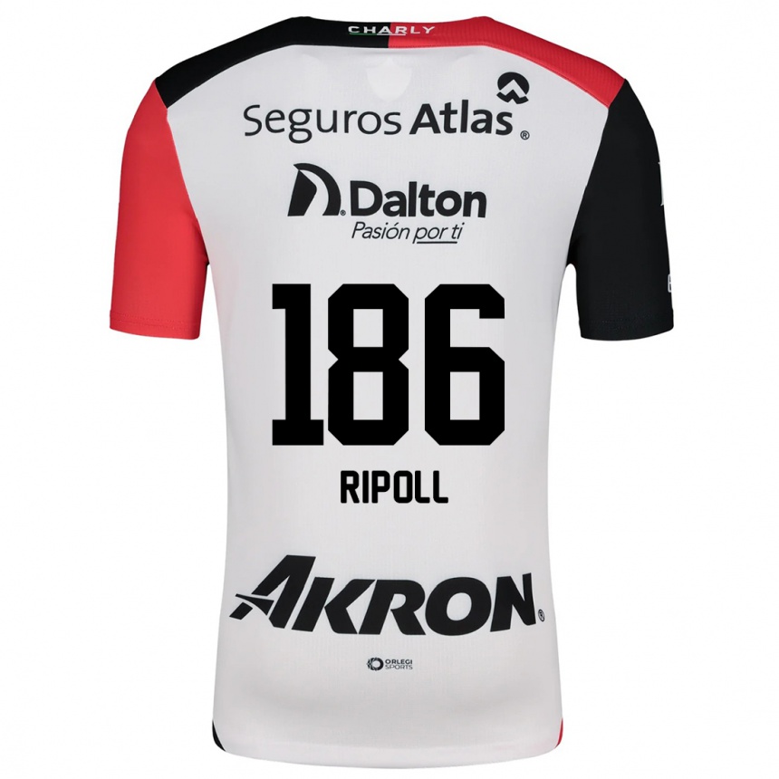 Kids Football Alonso Ripoll #186 White Red Black Away Jersey 2024/25 T-Shirt Nz