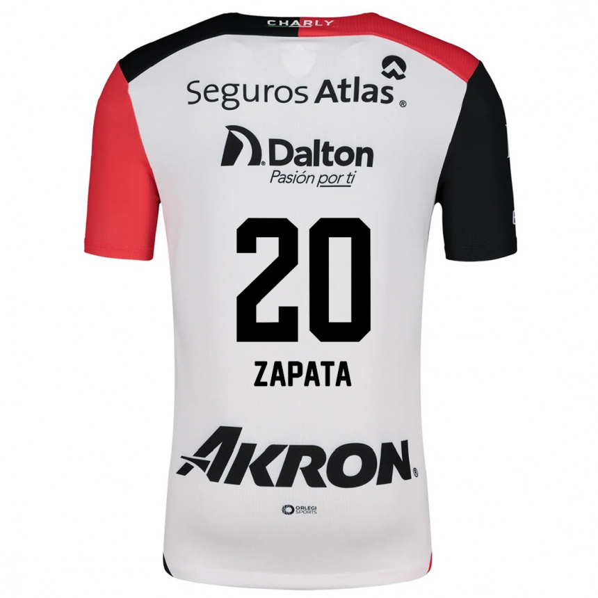 Kids Football Juan Zapata #20 White Red Black Away Jersey 2024/25 T-Shirt Nz