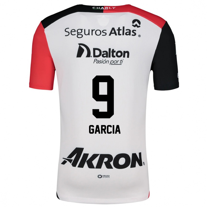 Kids Football Marcia García #9 White Red Black Away Jersey 2024/25 T-Shirt Nz