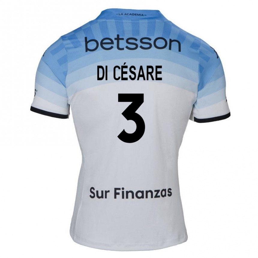 Kids Football Marco Di Césare #3 White Blue Black Away Jersey 2024/25 T-Shirt Nz