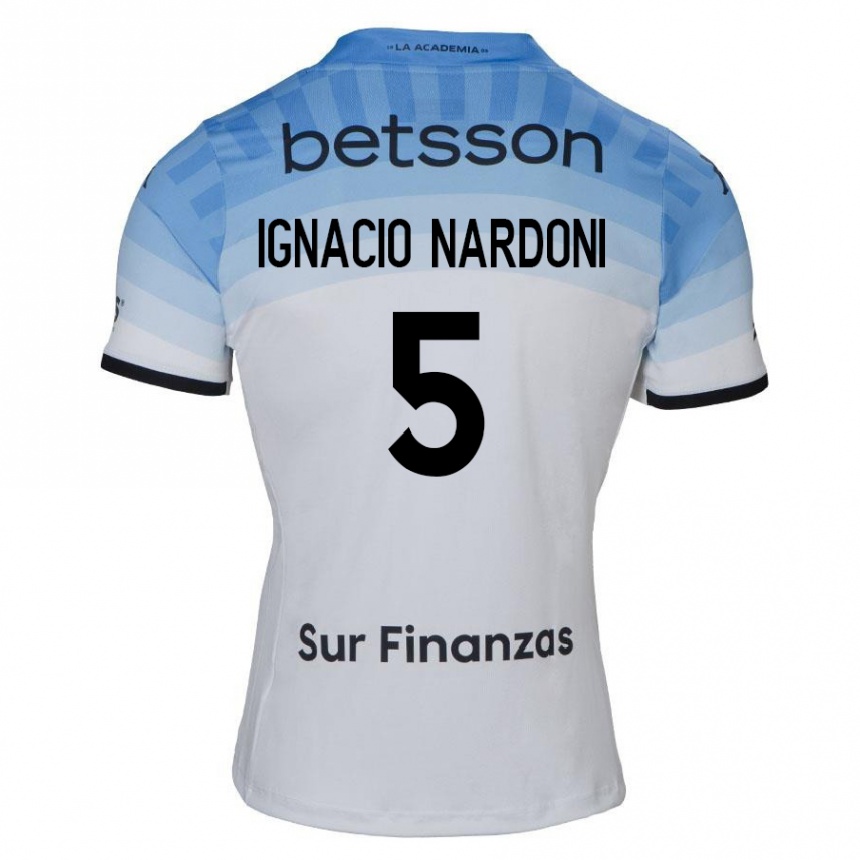 Kids Football Juan Ignacio Nardoni #5 White Blue Black Away Jersey 2024/25 T-Shirt Nz