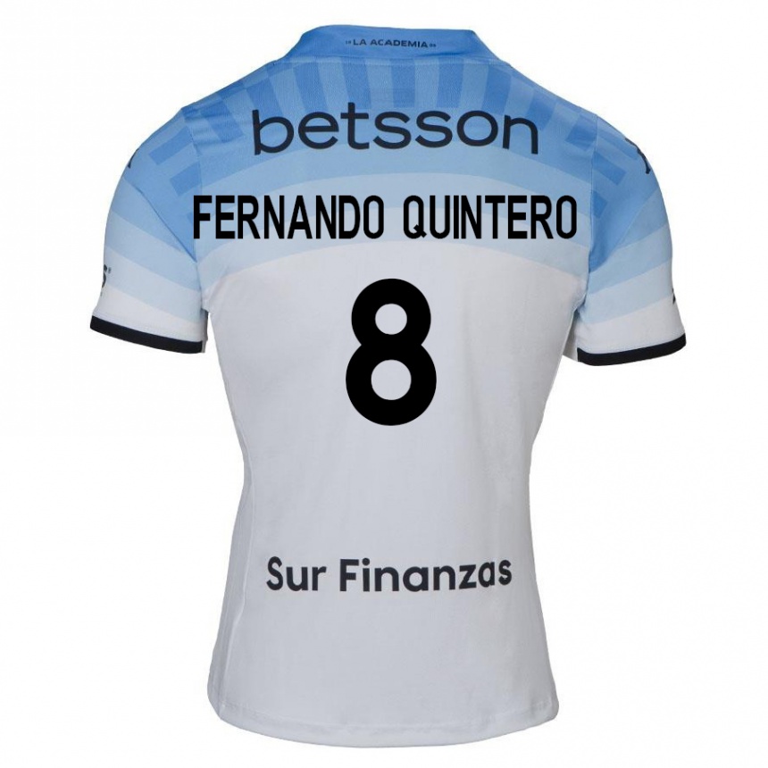 Kids Football Juan Fernando Quintero #8 White Blue Black Away Jersey 2024/25 T-Shirt Nz