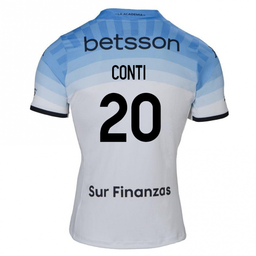 Kids Football Germán Conti #20 White Blue Black Away Jersey 2024/25 T-Shirt Nz