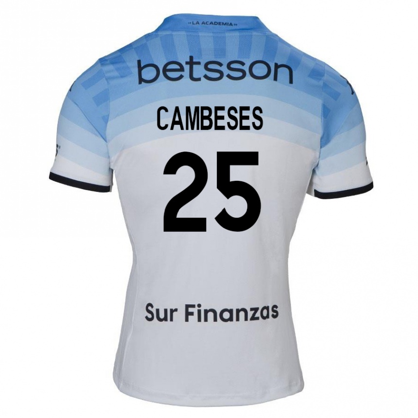 Kids Football Facundo Cambeses #25 White Blue Black Away Jersey 2024/25 T-Shirt Nz