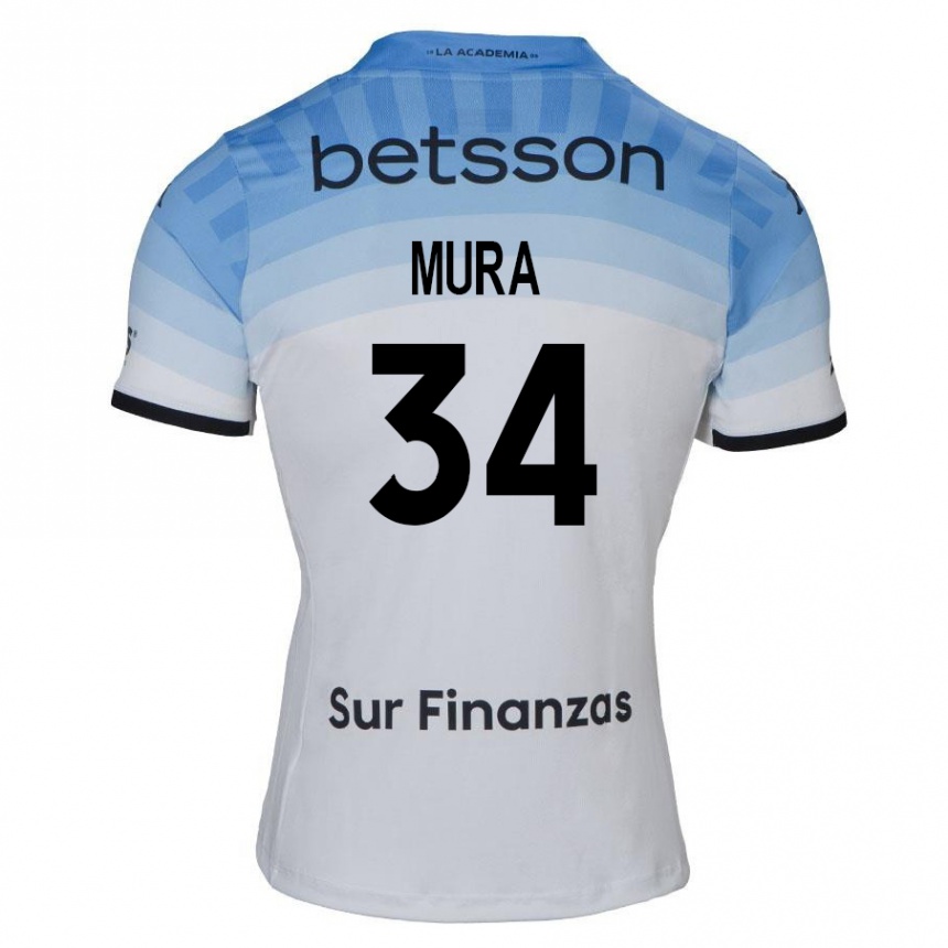 Kids Football Facundo Mura #34 White Blue Black Away Jersey 2024/25 T-Shirt Nz