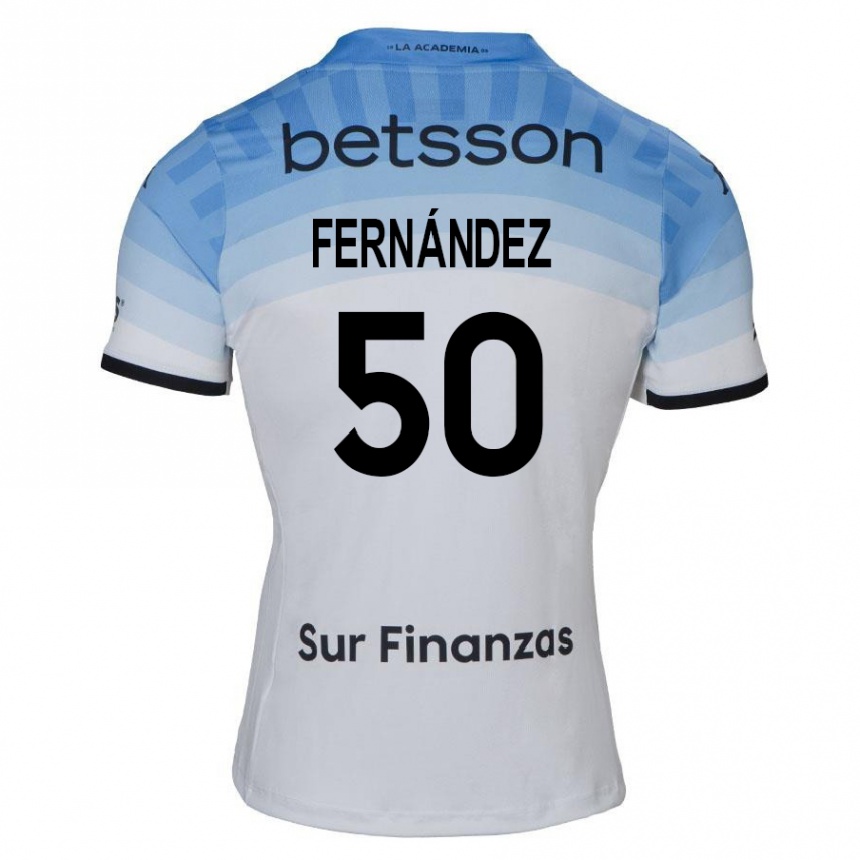 Kids Football Román Fernández #50 White Blue Black Away Jersey 2024/25 T-Shirt Nz