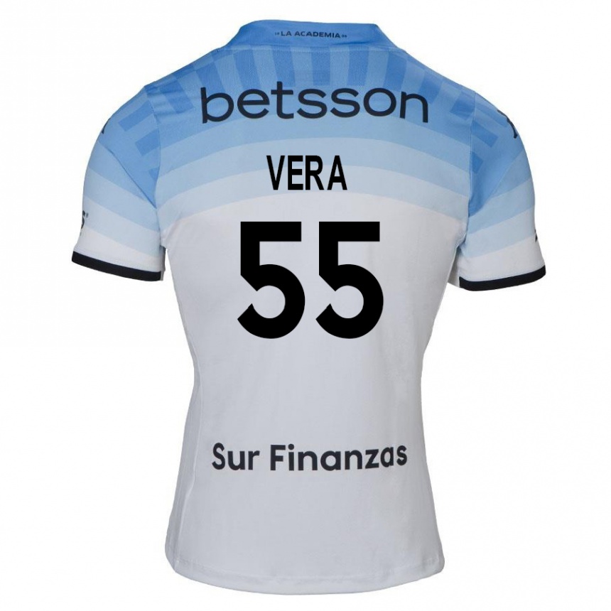 Kids Football Santino Vera #55 White Blue Black Away Jersey 2024/25 T-Shirt Nz