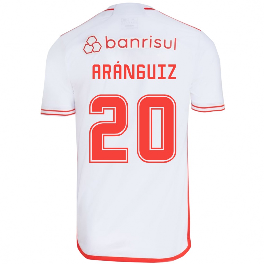 Kids Football Charles Aránguiz #20 White Red Away Jersey 2024/25 T-Shirt Nz