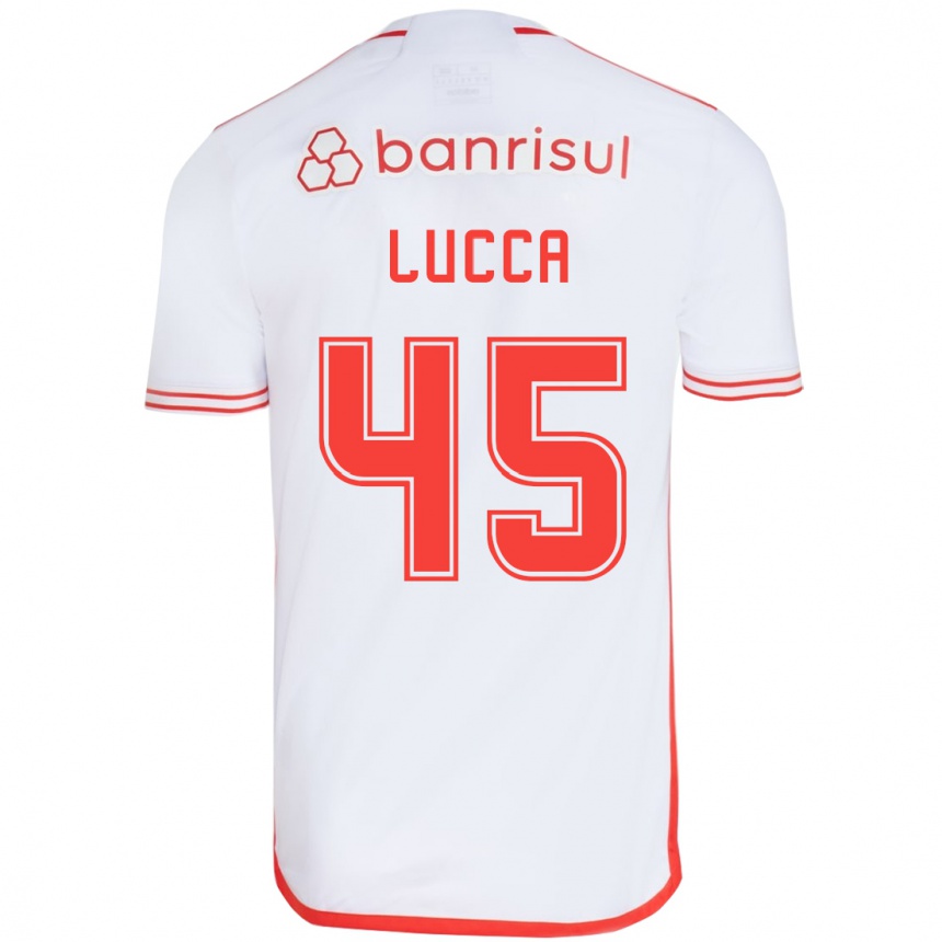 Kids Football Lucca #45 White Red Away Jersey 2024/25 T-Shirt Nz