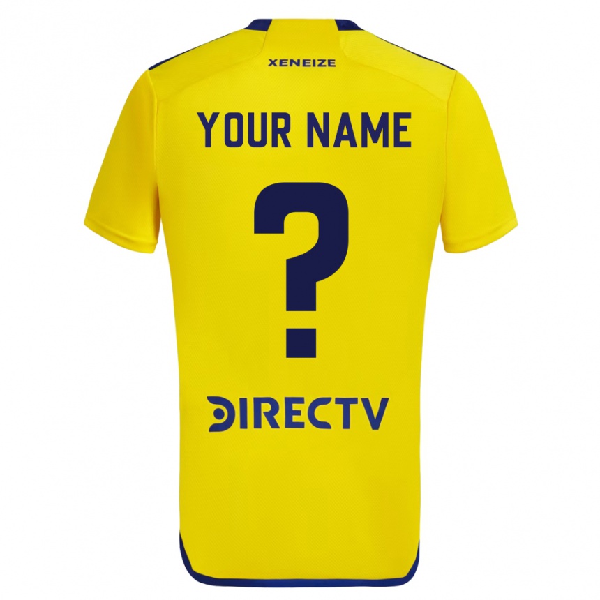 Kids Football Your Name #0 Yellow Blue Away Jersey 2024/25 T-Shirt Nz