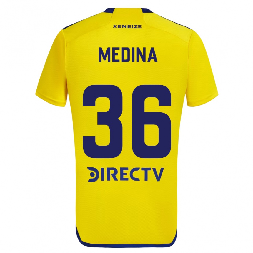 Kids Football Cristian Medina #36 Yellow Blue Away Jersey 2024/25 T-Shirt Nz