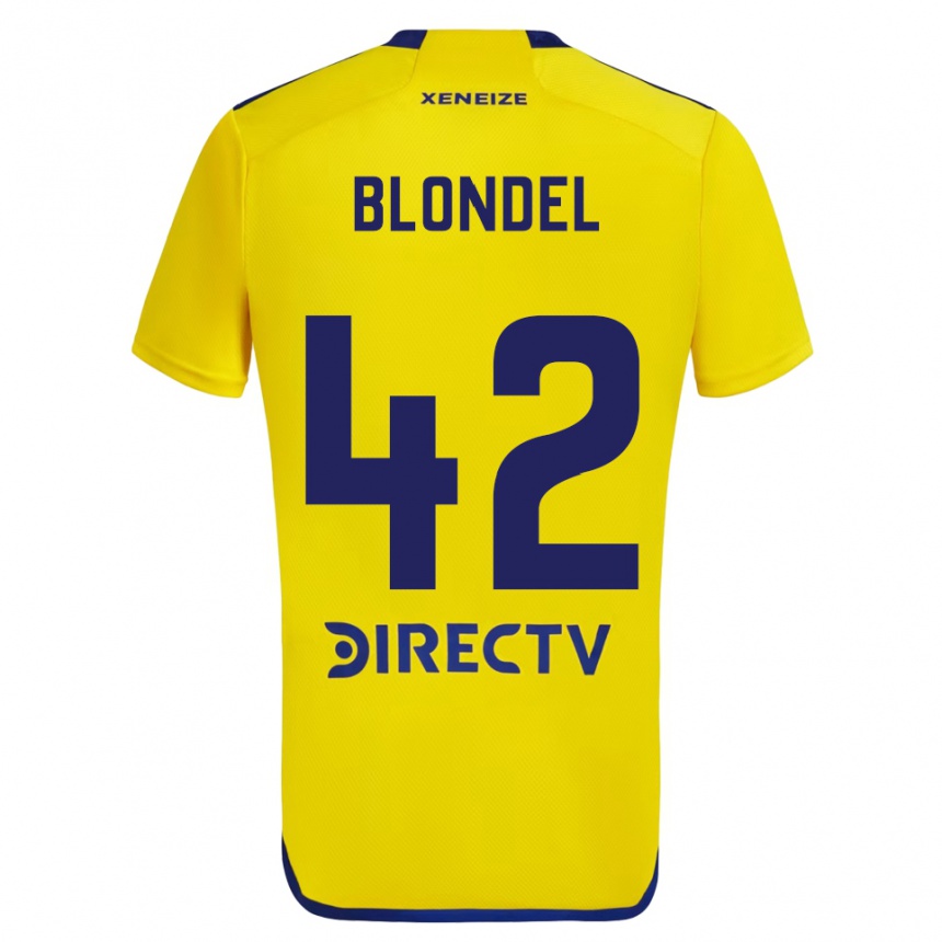 Kids Football Lucas Blondel #42 Yellow Blue Away Jersey 2024/25 T-Shirt Nz