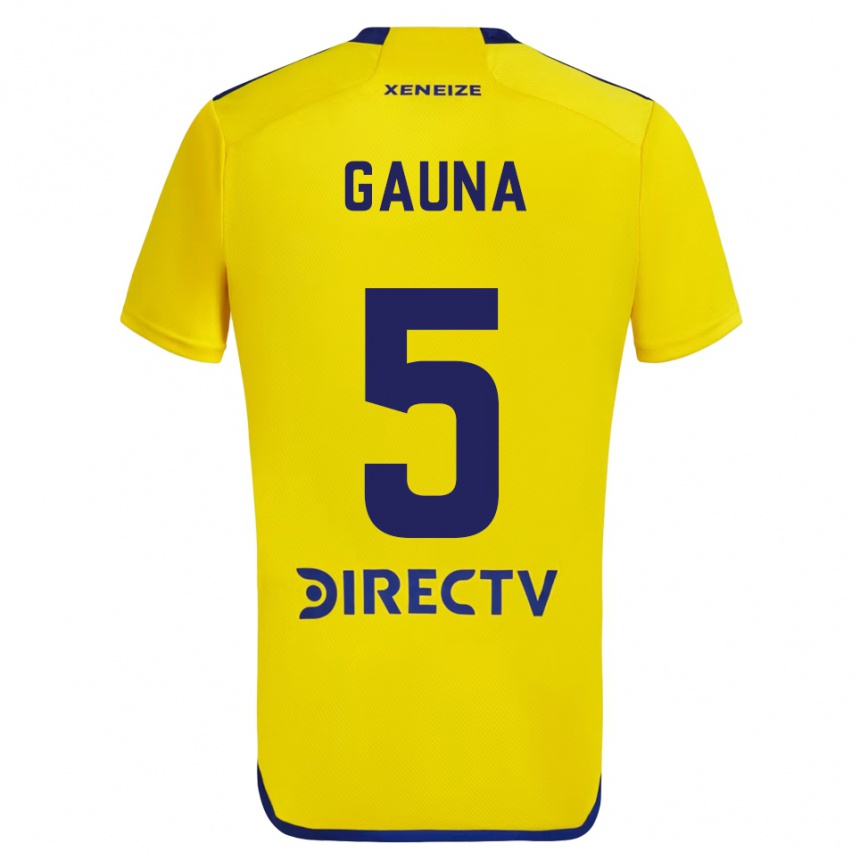 Kids Football Santiago Gauna #5 Yellow Blue Away Jersey 2024/25 T-Shirt Nz