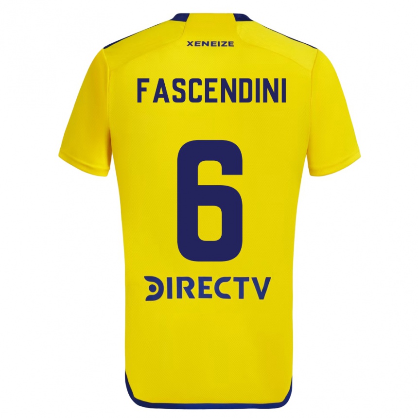 Kids Football Valentín Fascendini #6 Yellow Blue Away Jersey 2024/25 T-Shirt Nz