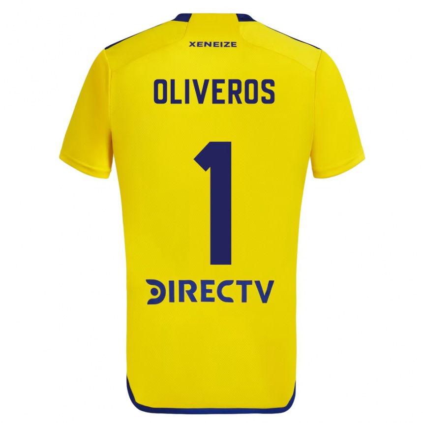 Kids Football Laurina Oliveros #1 Yellow Blue Away Jersey 2024/25 T-Shirt Nz