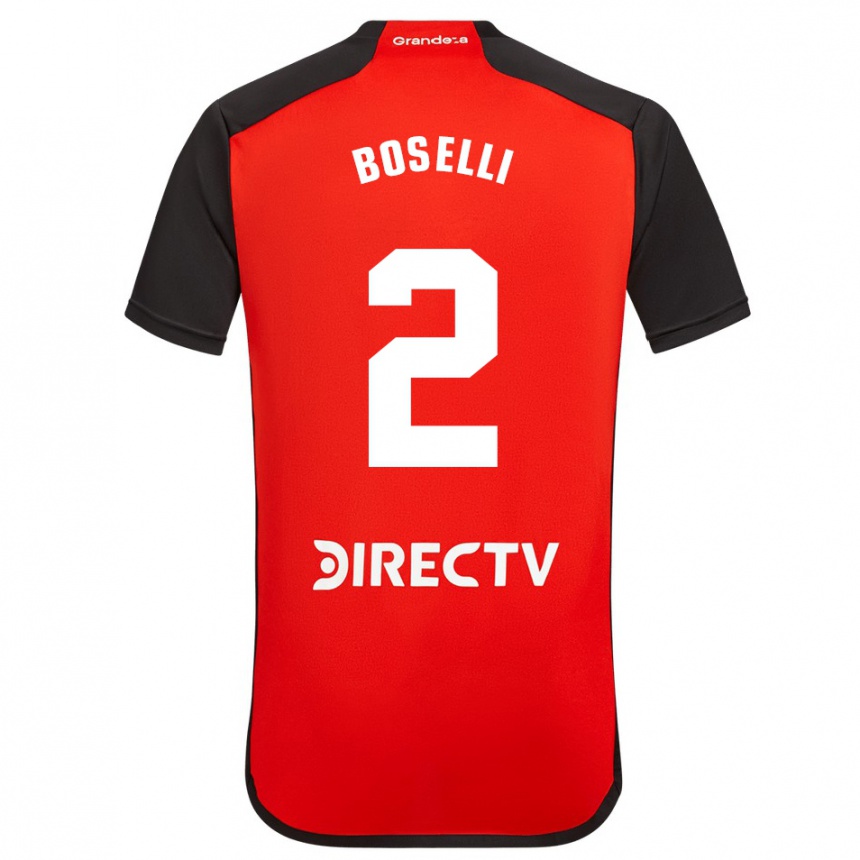 Kids Football Sebastián Boselli #2 Red Black White Away Jersey 2024/25 T-Shirt Nz