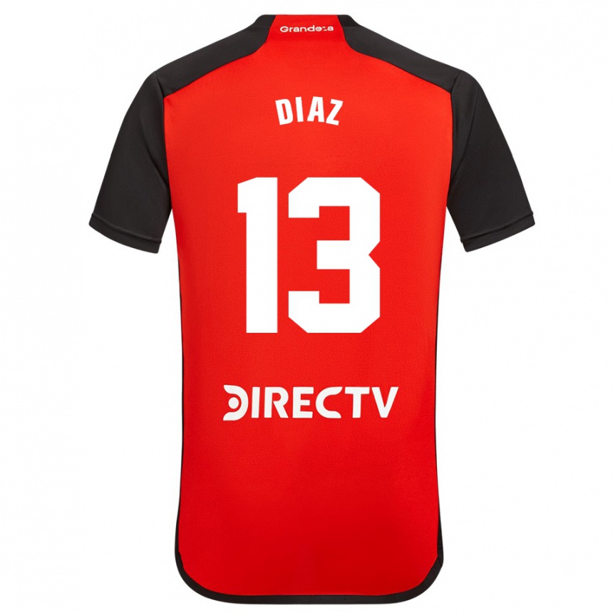 Kids Football Enzo Díaz #13 Red Black White Away Jersey 2024/25 T-Shirt Nz