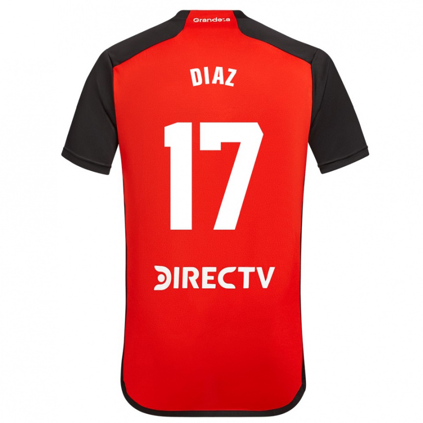 Kids Football Paulo Díaz #17 Red Black White Away Jersey 2024/25 T-Shirt Nz