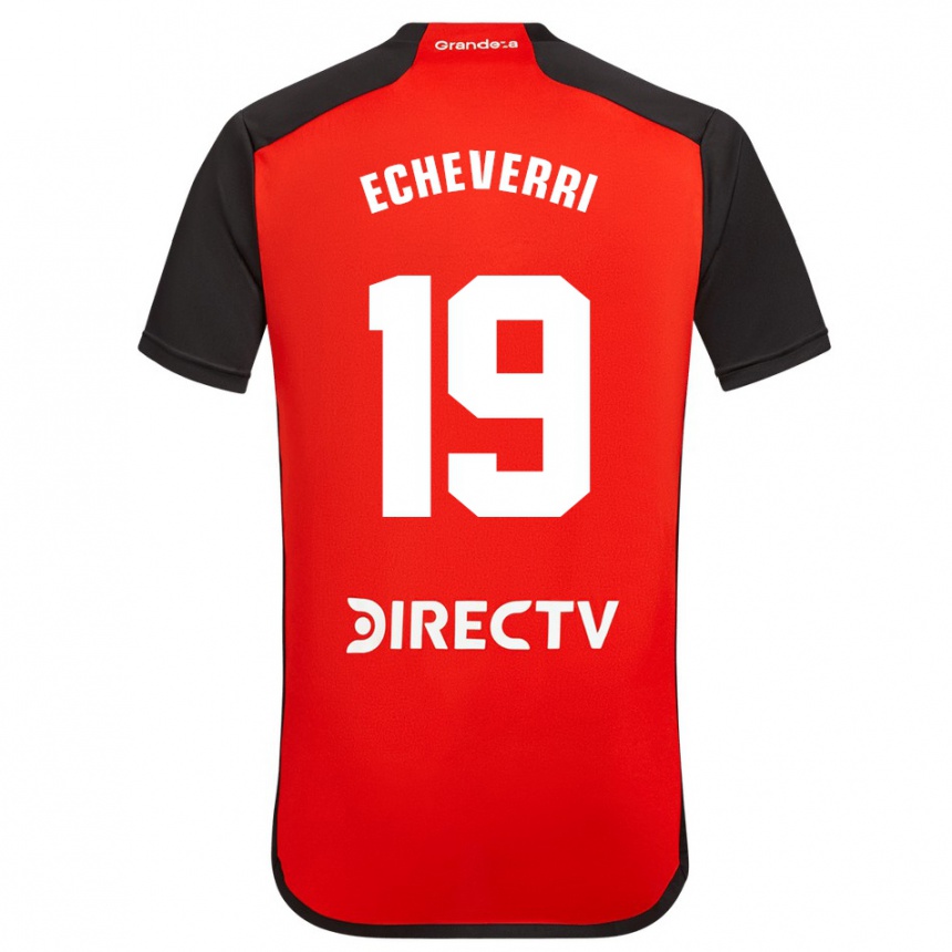 Kids Football Claudio Echeverri #19 Red Black White Away Jersey 2024/25 T-Shirt Nz