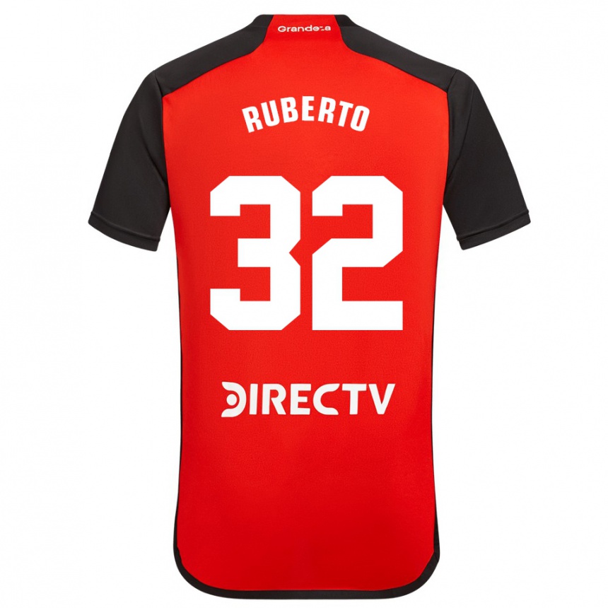 Kids Football Agustín Ruberto #32 Red Black White Away Jersey 2024/25 T-Shirt Nz