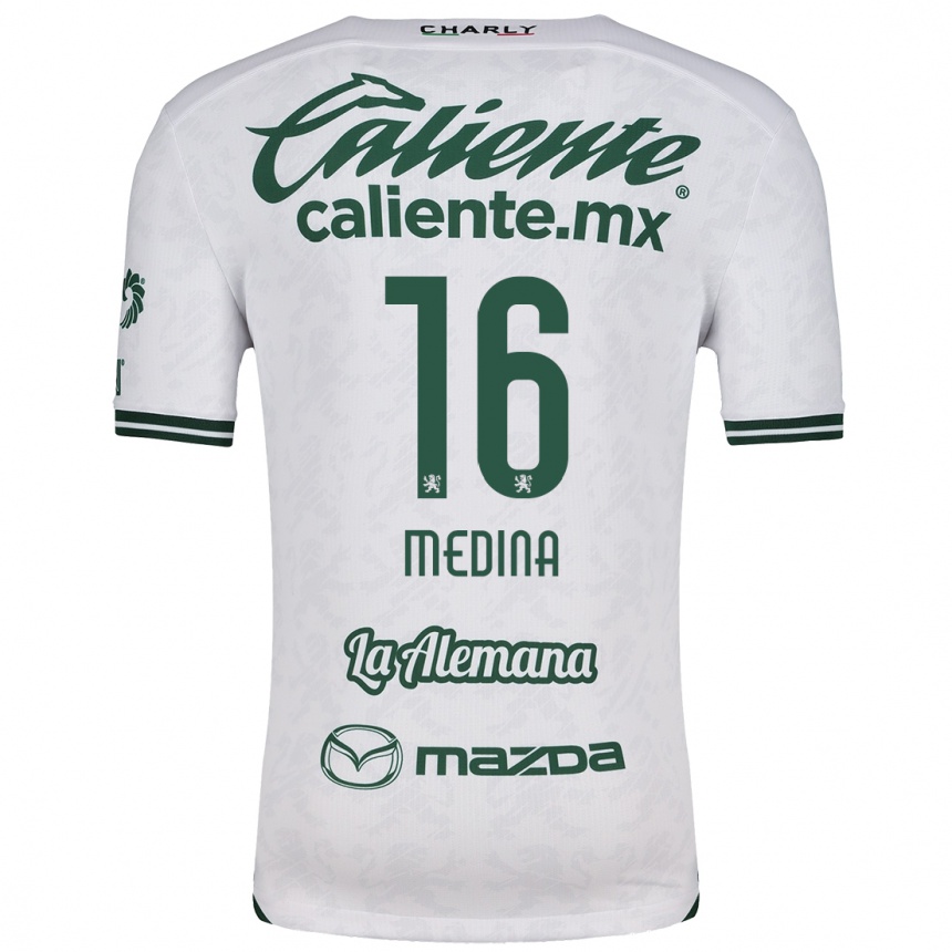 Kids Football Alan Medina #16 White Green Away Jersey 2024/25 T-Shirt Nz