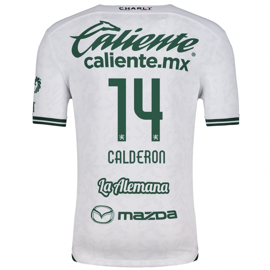 Kids Football Daniela Calderón #14 White Green Away Jersey 2024/25 T-Shirt Nz