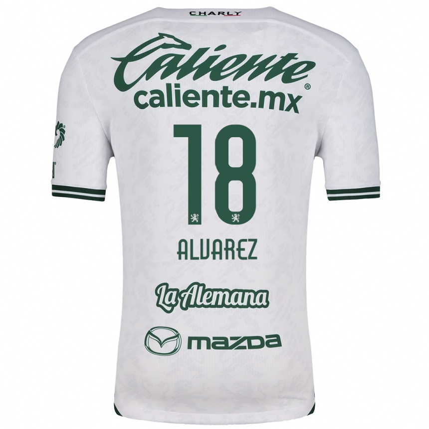 Kids Football Yazmin Álvarez #18 White Green Away Jersey 2024/25 T-Shirt Nz