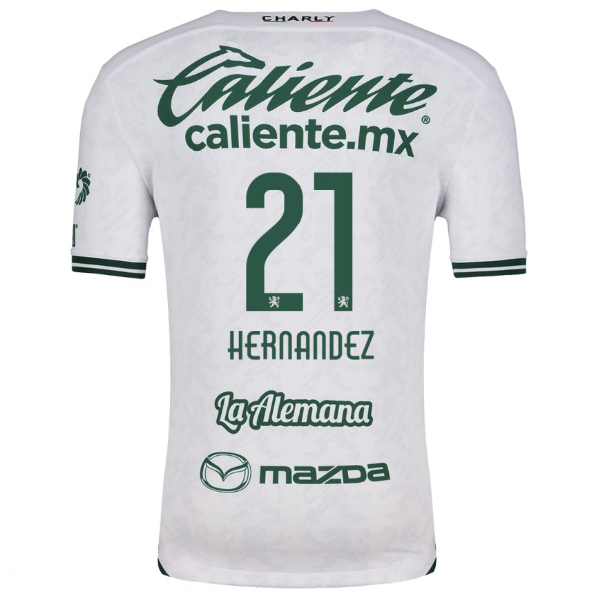 Kids Football Alexa Hernández #21 White Green Away Jersey 2024/25 T-Shirt Nz