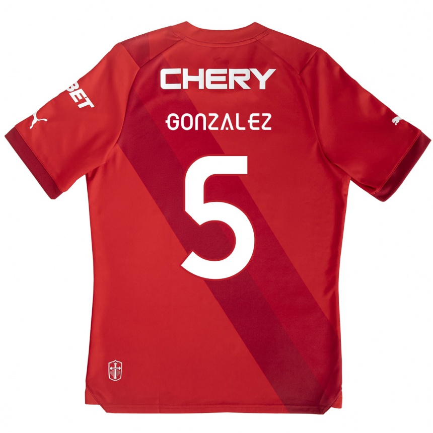 Kids Football Daniel González #5 Red White Away Jersey 2024/25 T-Shirt Nz