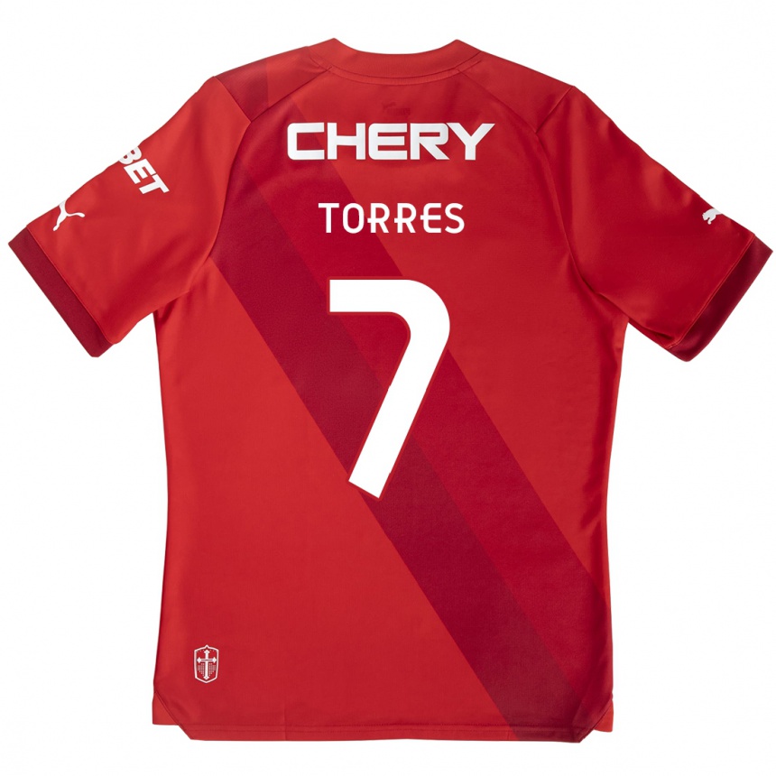 Kids Football Joaquín Torres #7 Red White Away Jersey 2024/25 T-Shirt Nz