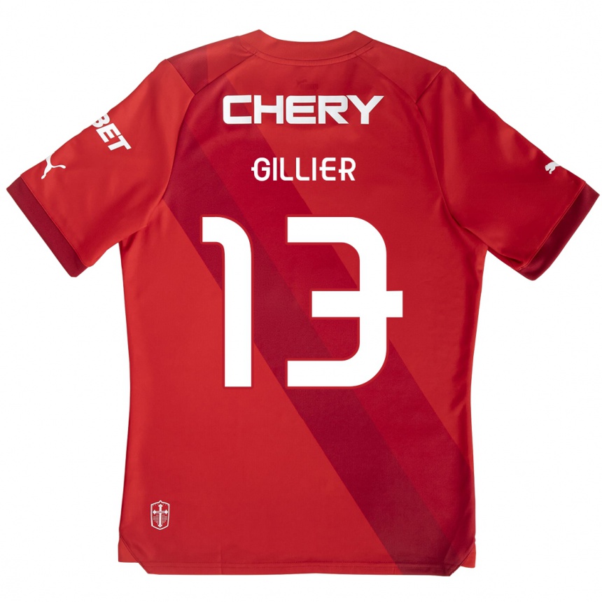 Kids Football Thomas Gillier #13 Red White Away Jersey 2024/25 T-Shirt Nz