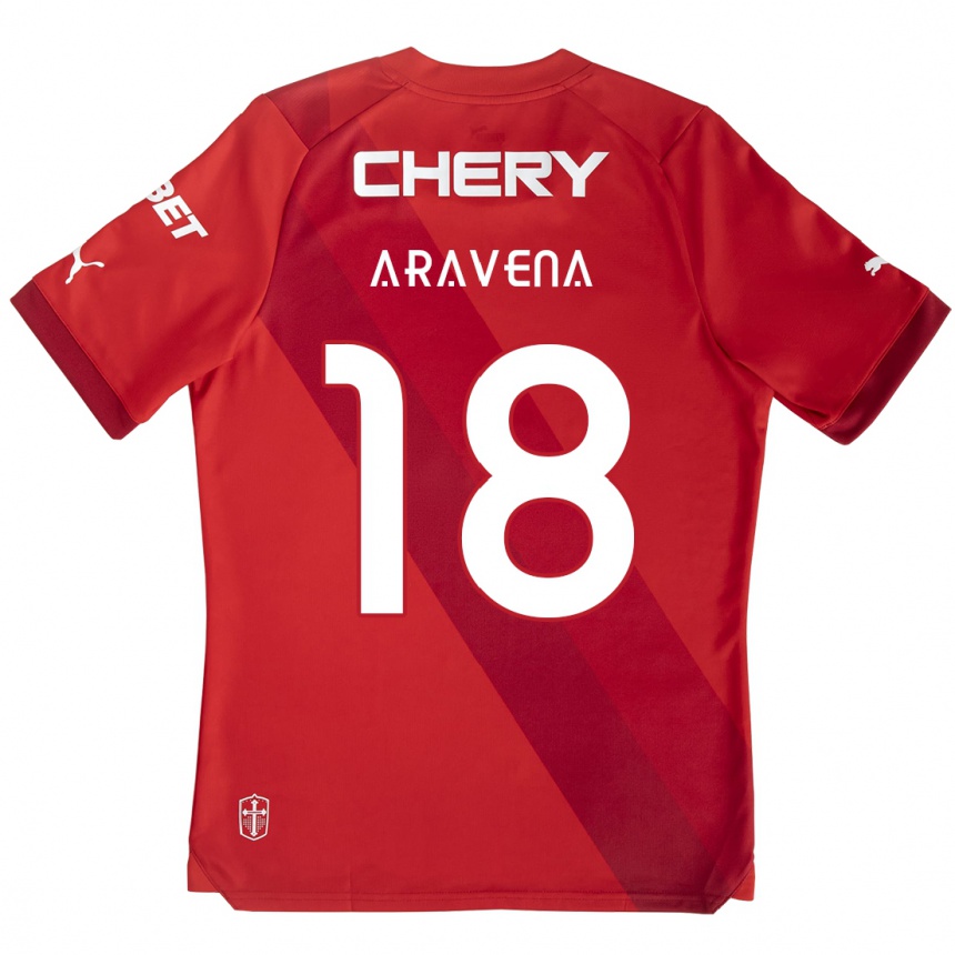 Kids Football Alexander Aravena #18 Red White Away Jersey 2024/25 T-Shirt Nz