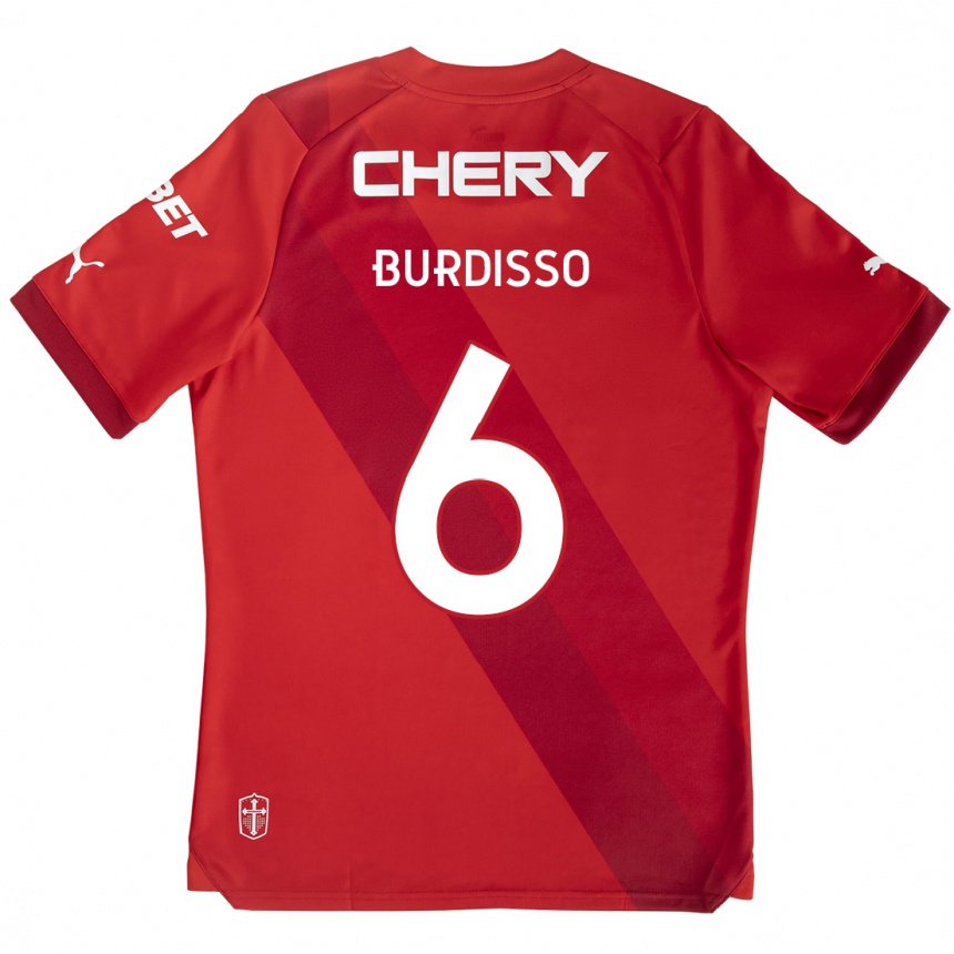 Kids Football Guillermo Burdisso #6 Red White Away Jersey 2024/25 T-Shirt Nz