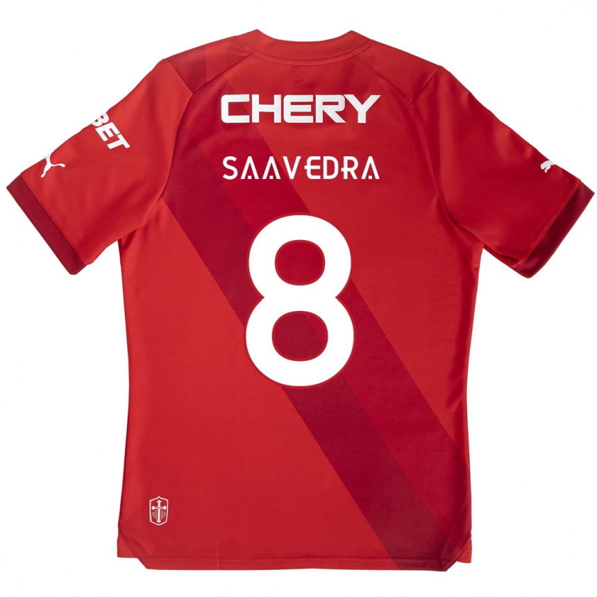 Kids Football Ignacio Saavedra #8 Red White Away Jersey 2024/25 T-Shirt Nz