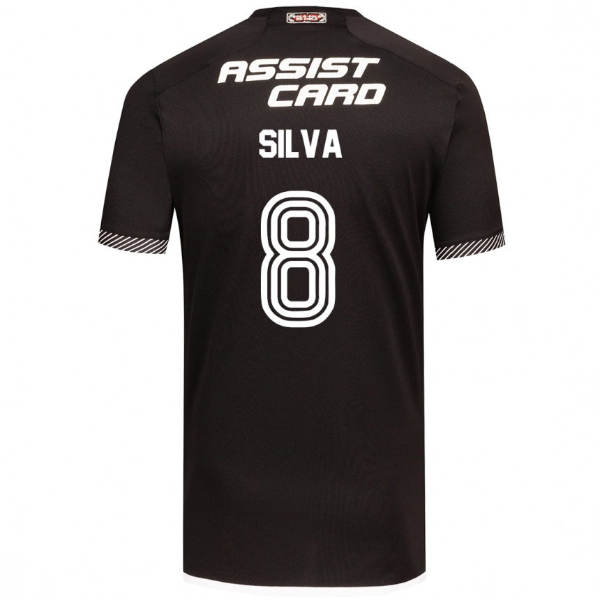 Kids Football Bastián Silva #8 Black White Away Jersey 2024/25 T-Shirt Nz