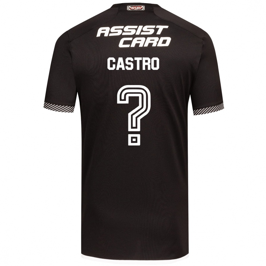 Kids Football Benjamín Castro #0 Black White Away Jersey 2024/25 T-Shirt Nz