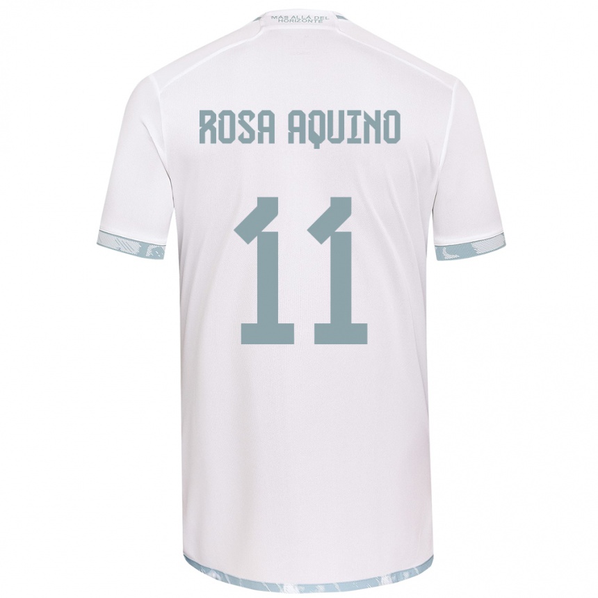 Kids Football Rosa Aquino #11 White Grey Away Jersey 2024/25 T-Shirt Nz