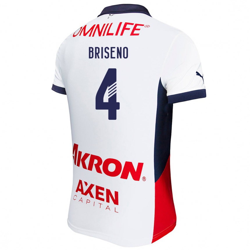 Kids Football Antonio Briseño #4 White Red Blue Away Jersey 2024/25 T-Shirt Nz