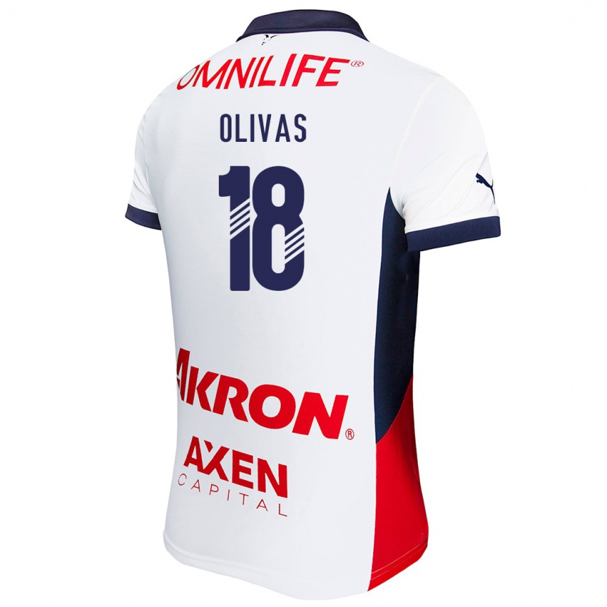 Kids Football Luis Olivas #18 White Red Blue Away Jersey 2024/25 T-Shirt Nz